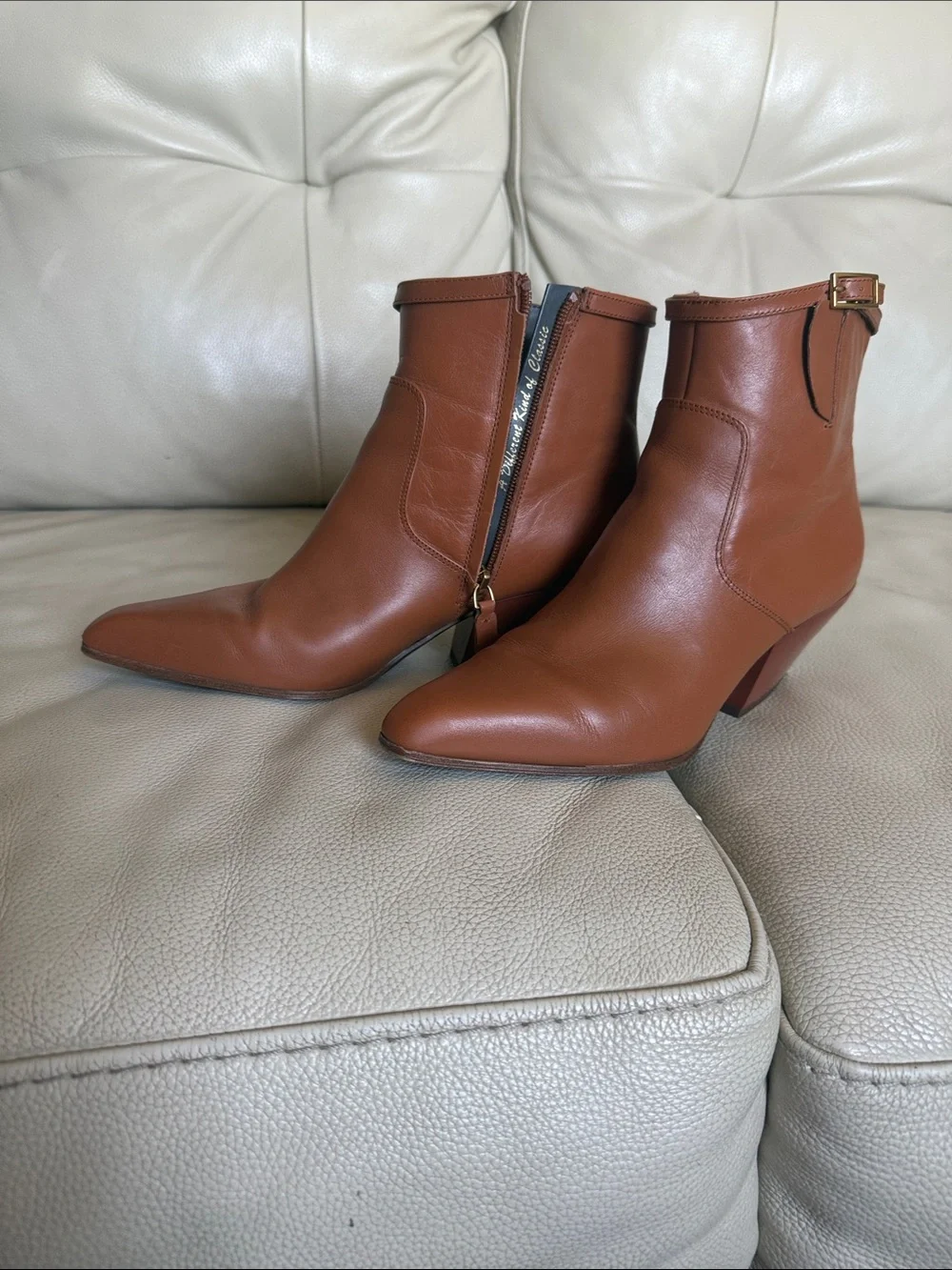 Franco Sarto Brown Leather Ankle Boots with Side Zip